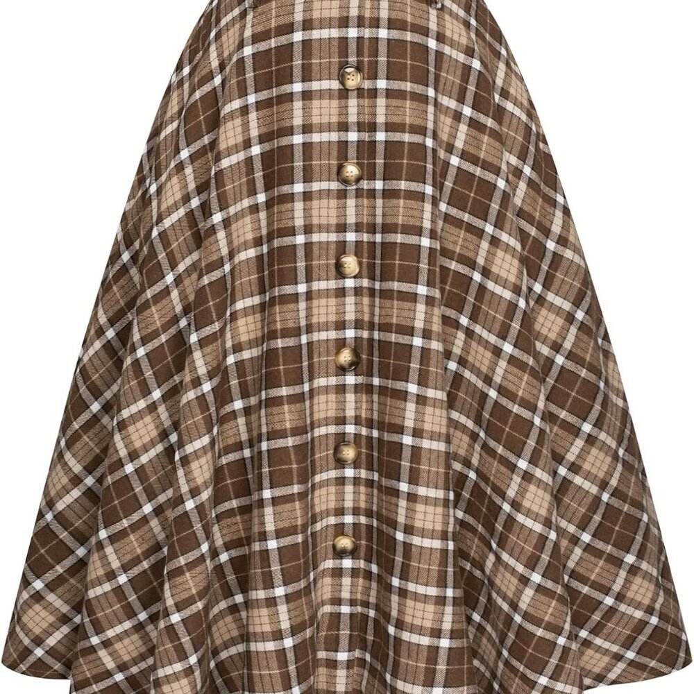 Women's Plaid A-line Skirt Vintage Pleated Flared Midi Skirts Fall Winter Skirts